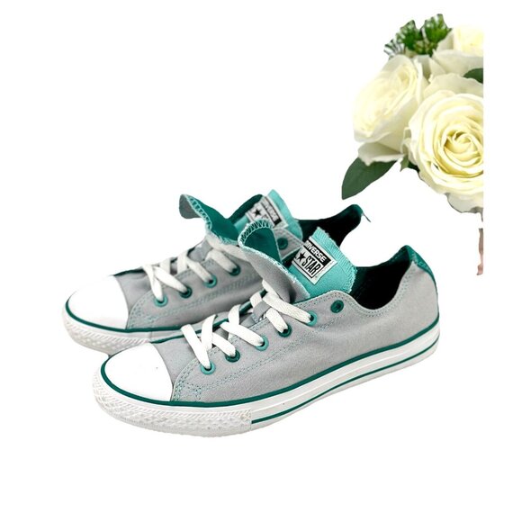 Converse Chuck Taylor Double Tongue Shoes Junior Sz 6 Sneakers Gray Teal Canvas - Picture 7 of 9